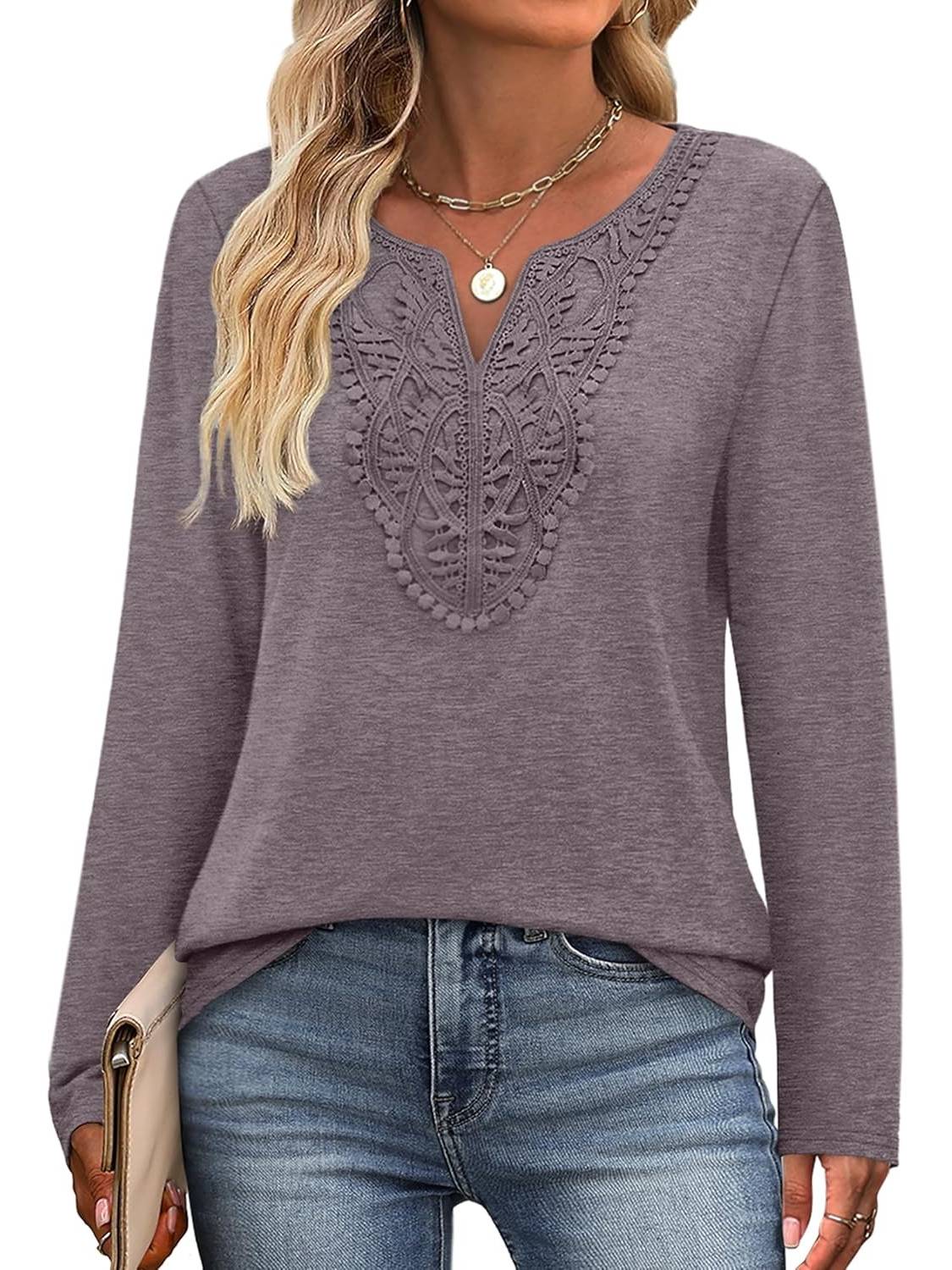 Women Dressy Casual V Neck Long Sleeve Shirts Blouses