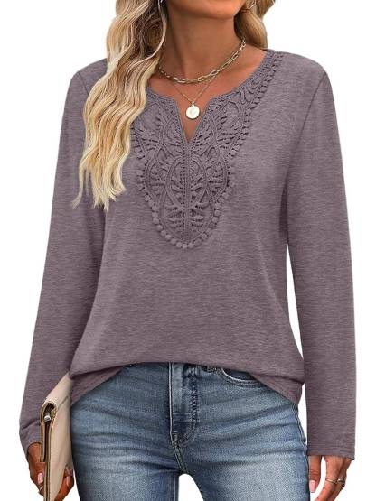 Women Dressy Casual V Neck Long Sleeve Shirts Blouses