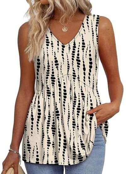 Women Dressy Sleeveless V Neck Babydoll Tank Tops