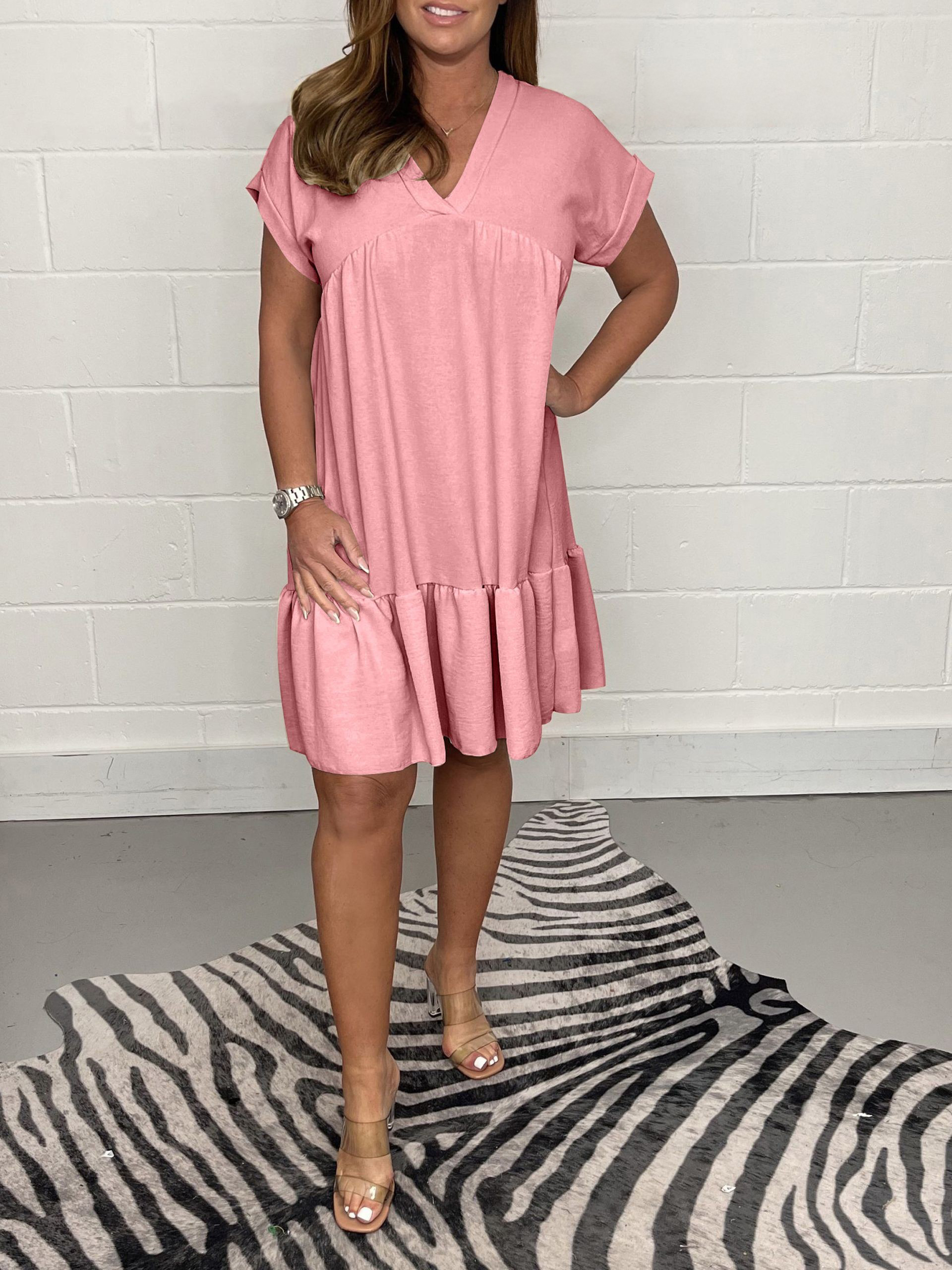 New Sage V Neck Swing Dress