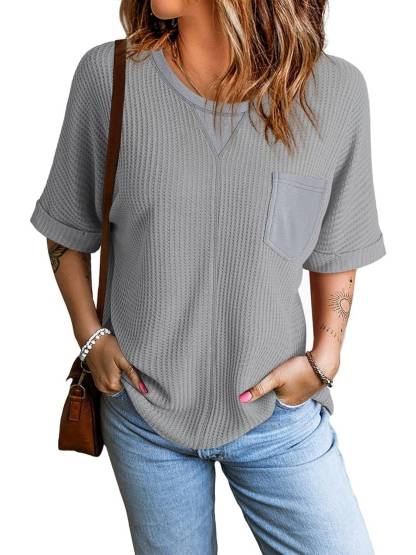 2025 Fashion Short Sleeve Crewneck Waffle Knit Oversized T-shirts