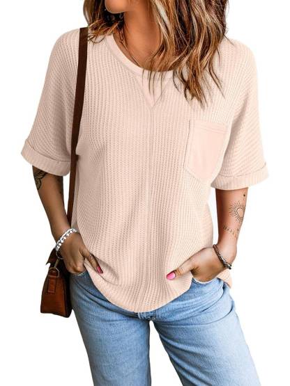 2025 Fashion Short Sleeve Crewneck Waffle Knit Oversized T-shirts
