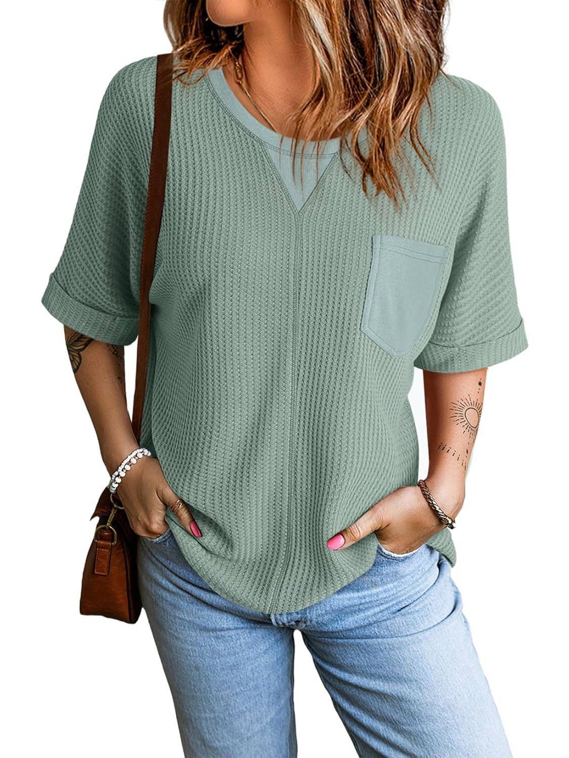 2025 Fashion Short Sleeve Crewneck Waffle Knit Oversized T-shirts