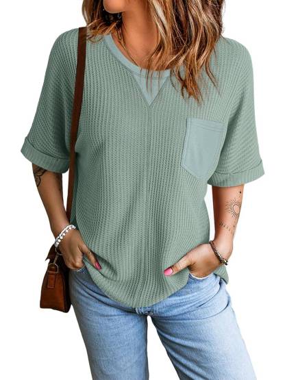 2025 Fashion Short Sleeve Crewneck Waffle Knit Oversized T-shirts
