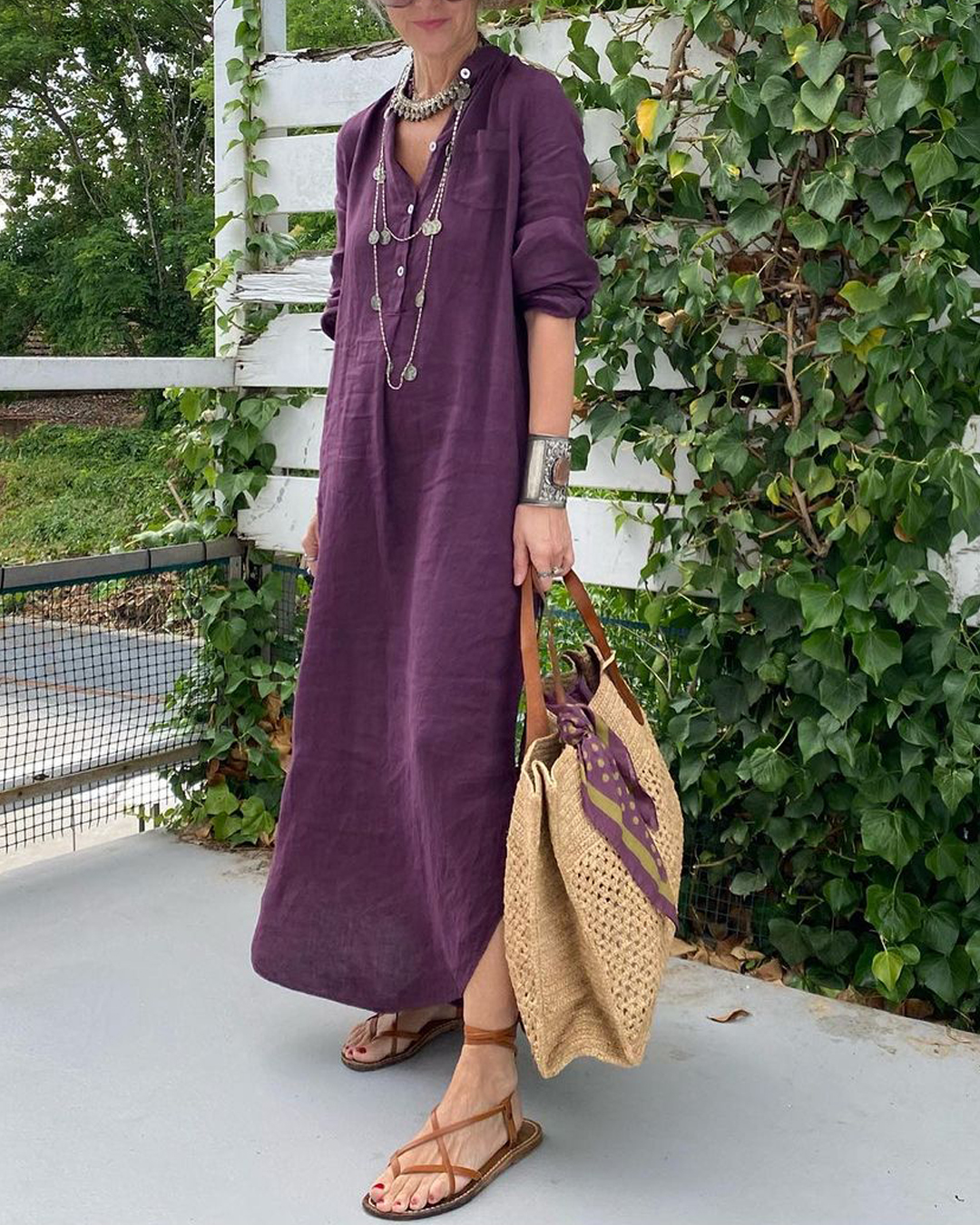 COTTON AND LINEN LOOSE SHIRT DRESS