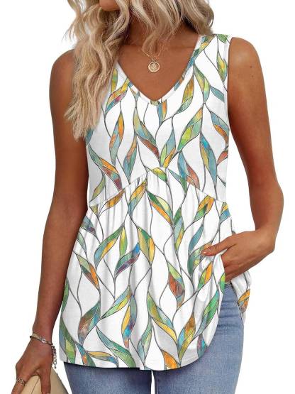 Women Dressy Sleeveless V Neck Babydoll Tank Tops