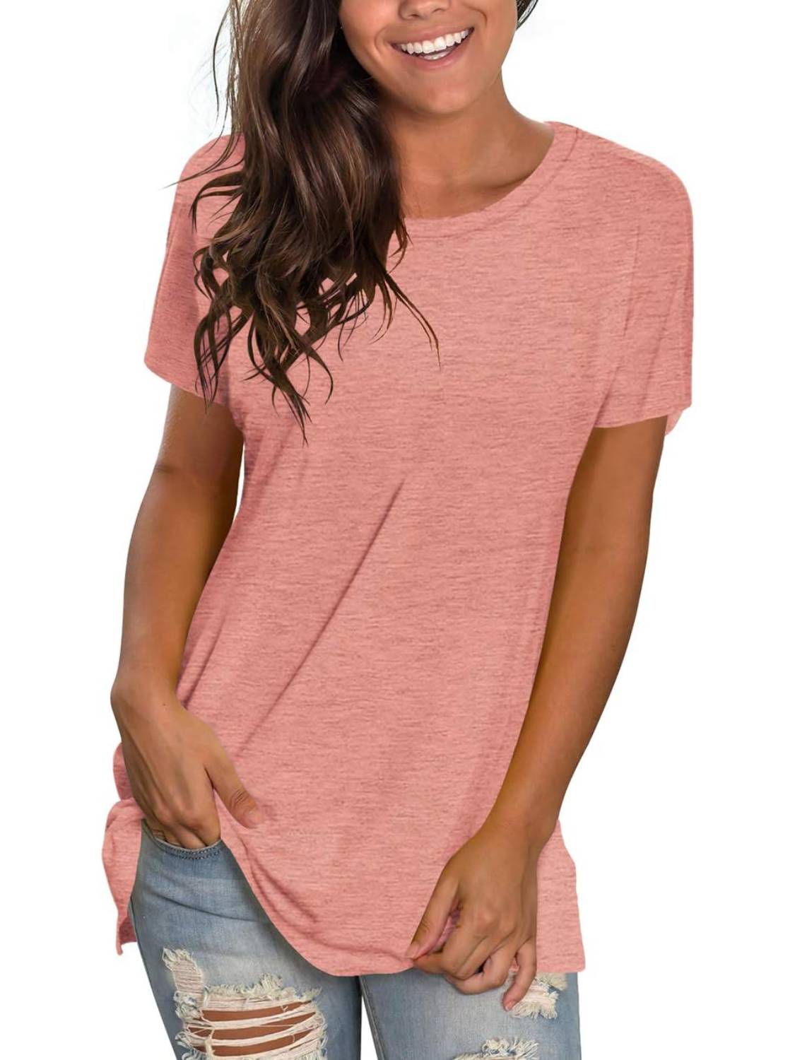 Womens Basic Casual Loose Fit Tunic T-shirts Tops