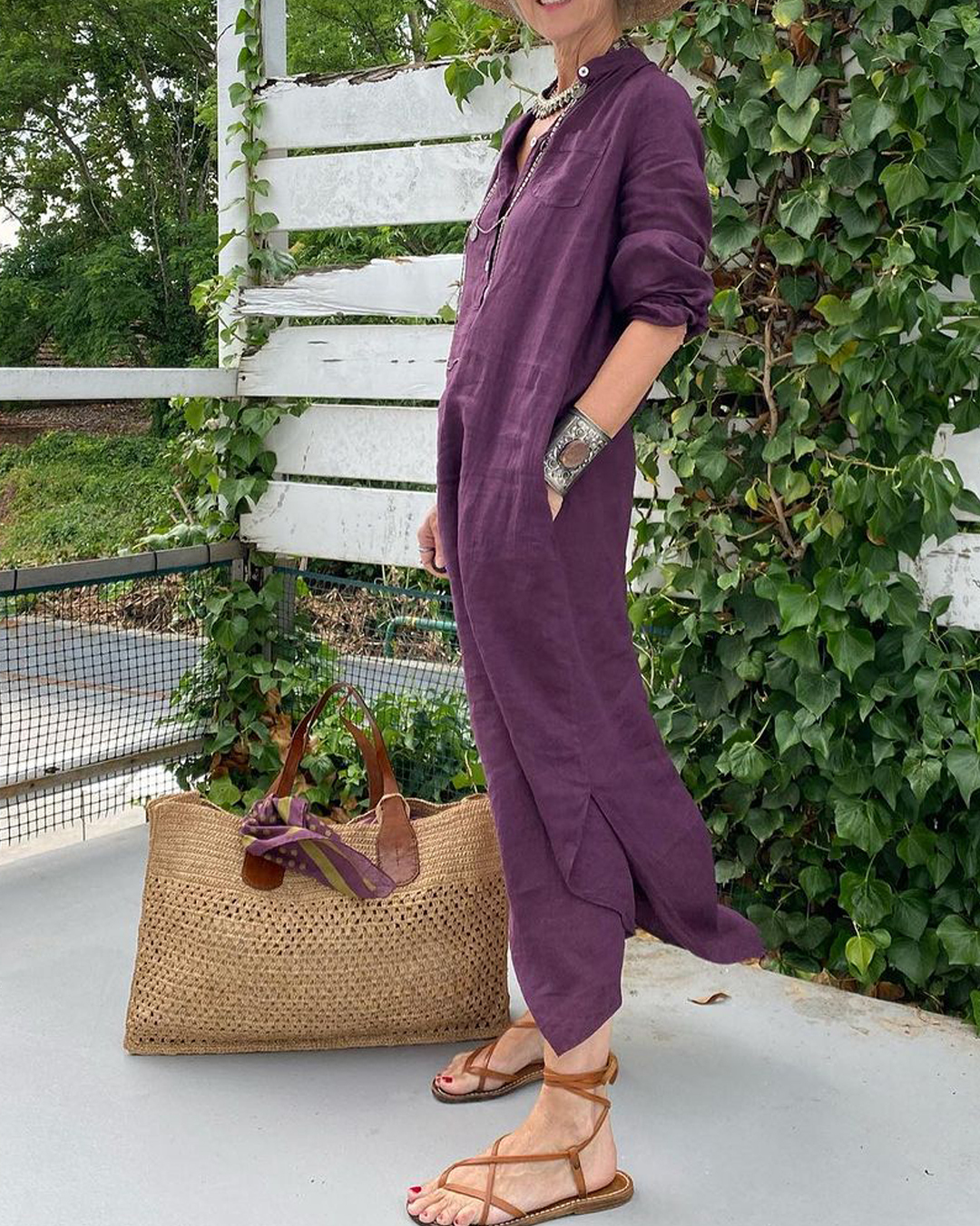 COTTON AND LINEN LOOSE SHIRT DRESS