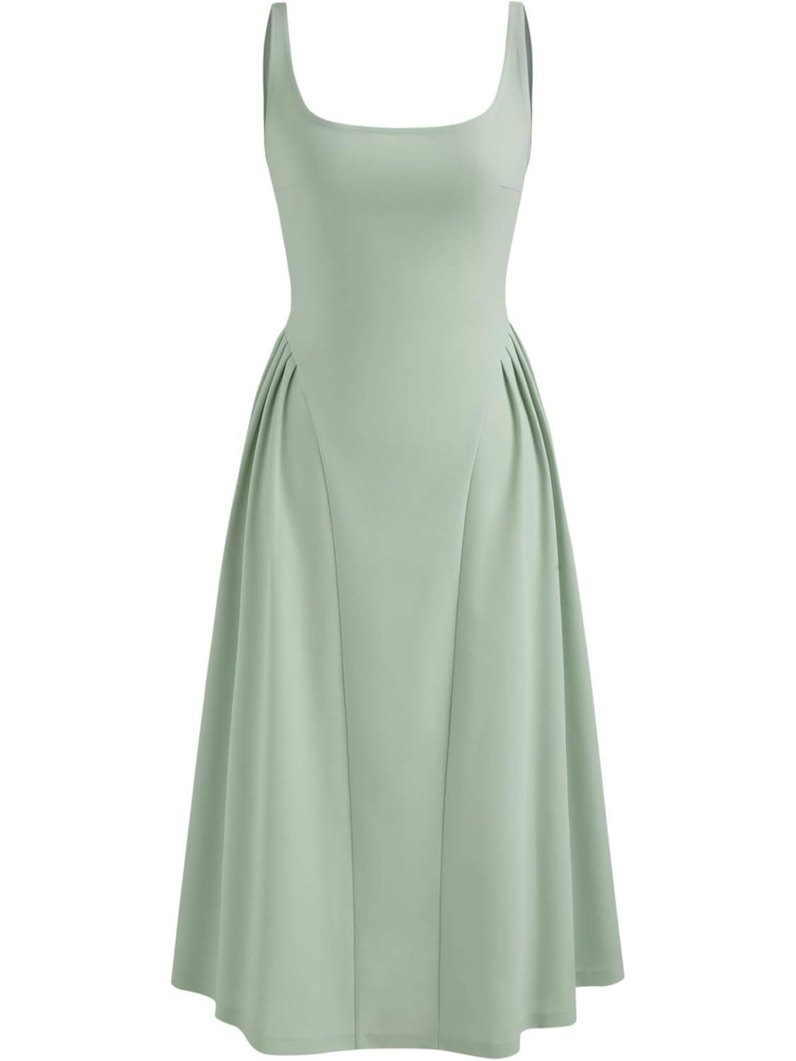 Woven Square Neck Solid Ruffle Midi Dress Curve