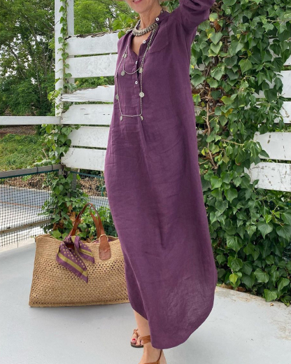 COTTON AND LINEN LOOSE SHIRT DRESS