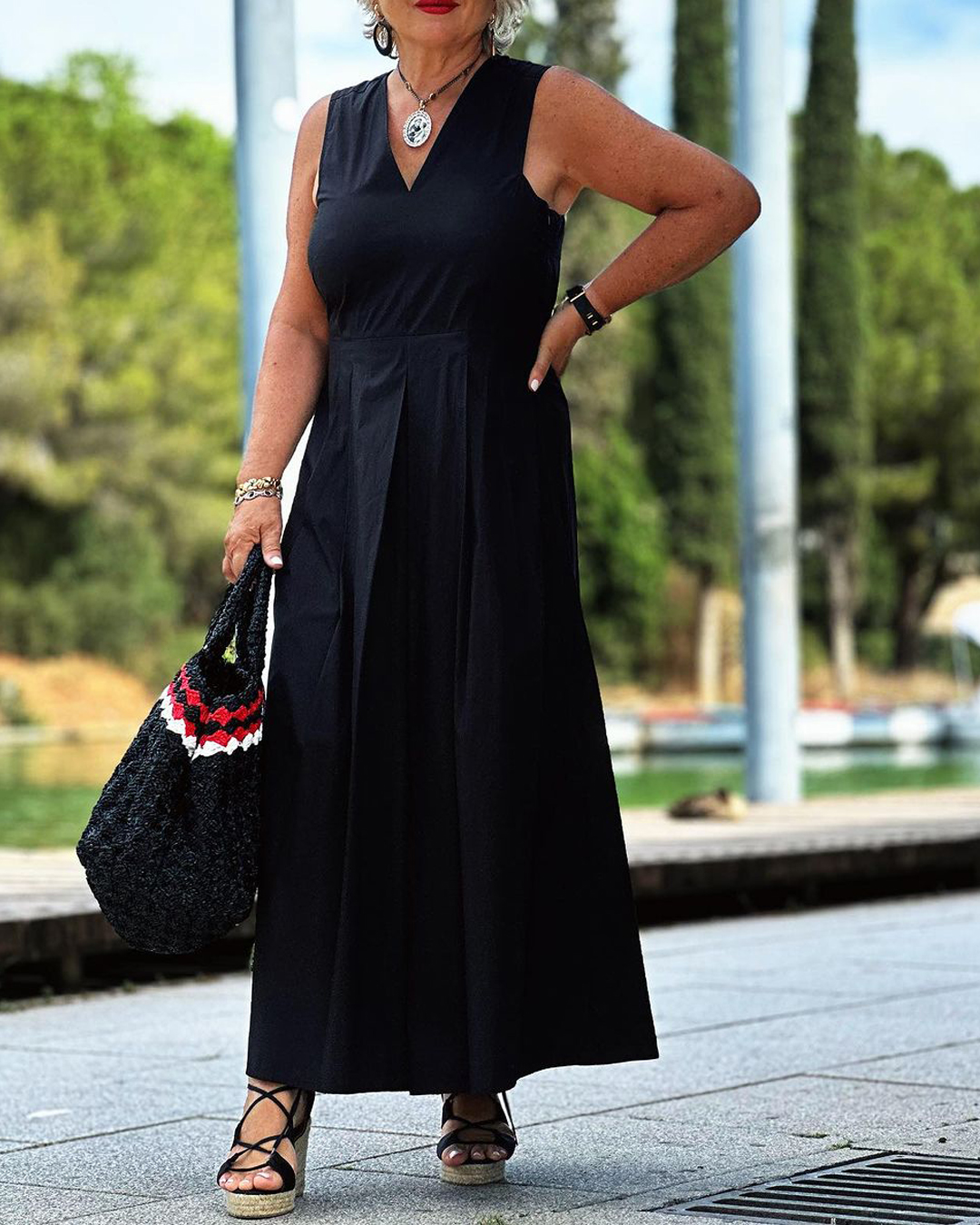 V-neck casual dress