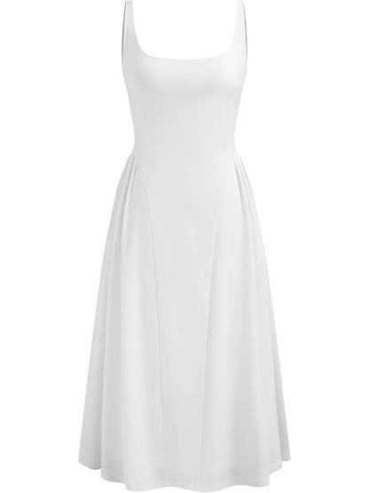 Woven Square Neck Solid Ruffle Midi Dress Curve
