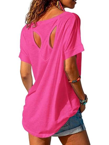 Women Open Back Athlete Loose Fitting Workout Casual Yoga T-Shirt