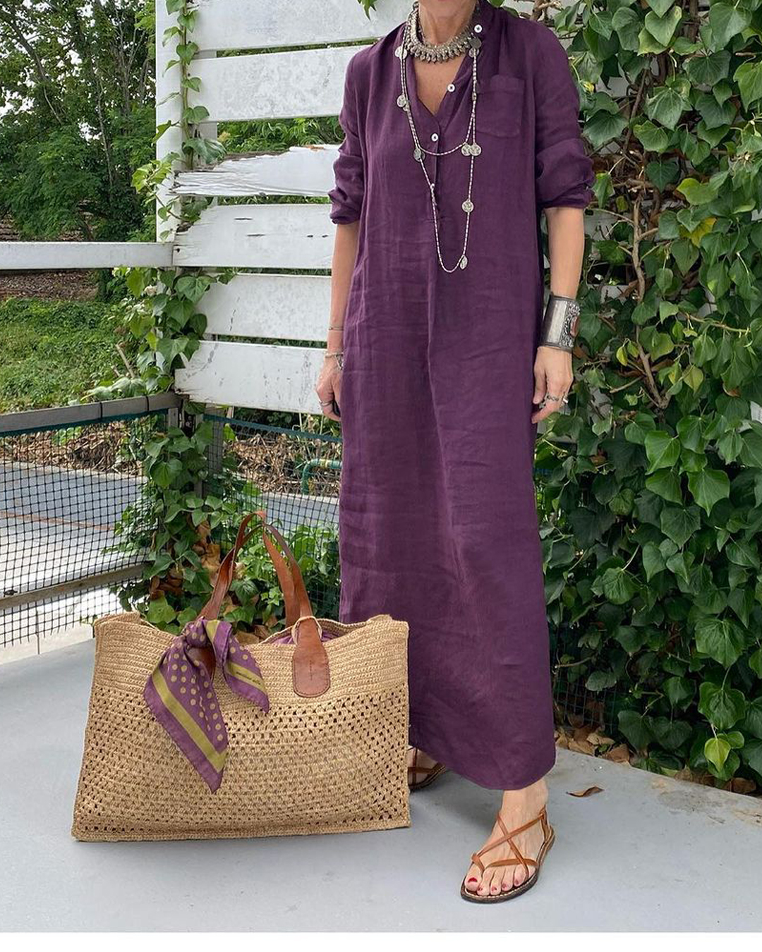 COTTON AND LINEN LOOSE SHIRT DRESS
