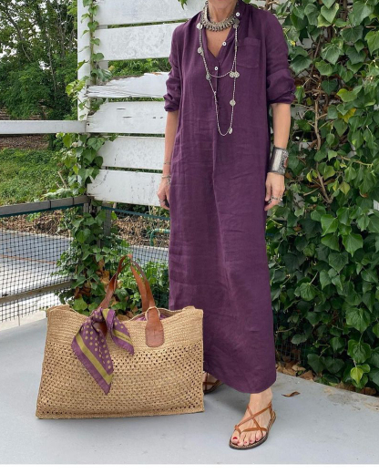 COTTON AND LINEN LOOSE SHIRT DRESS