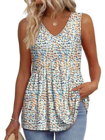 Women Dressy Sleeveless V Neck Babydoll Tank Tops