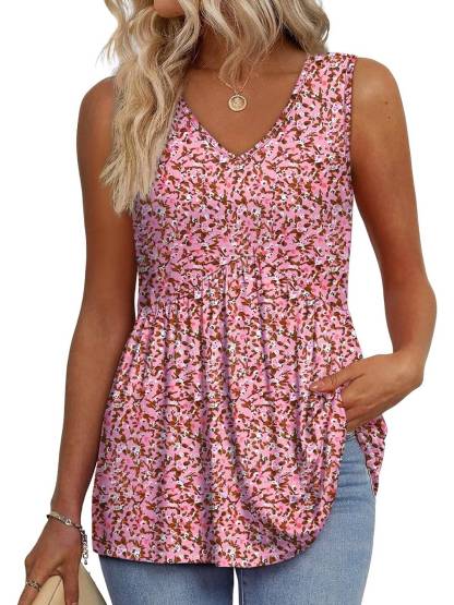 Women Dressy Sleeveless V Neck Babydoll Tank Tops