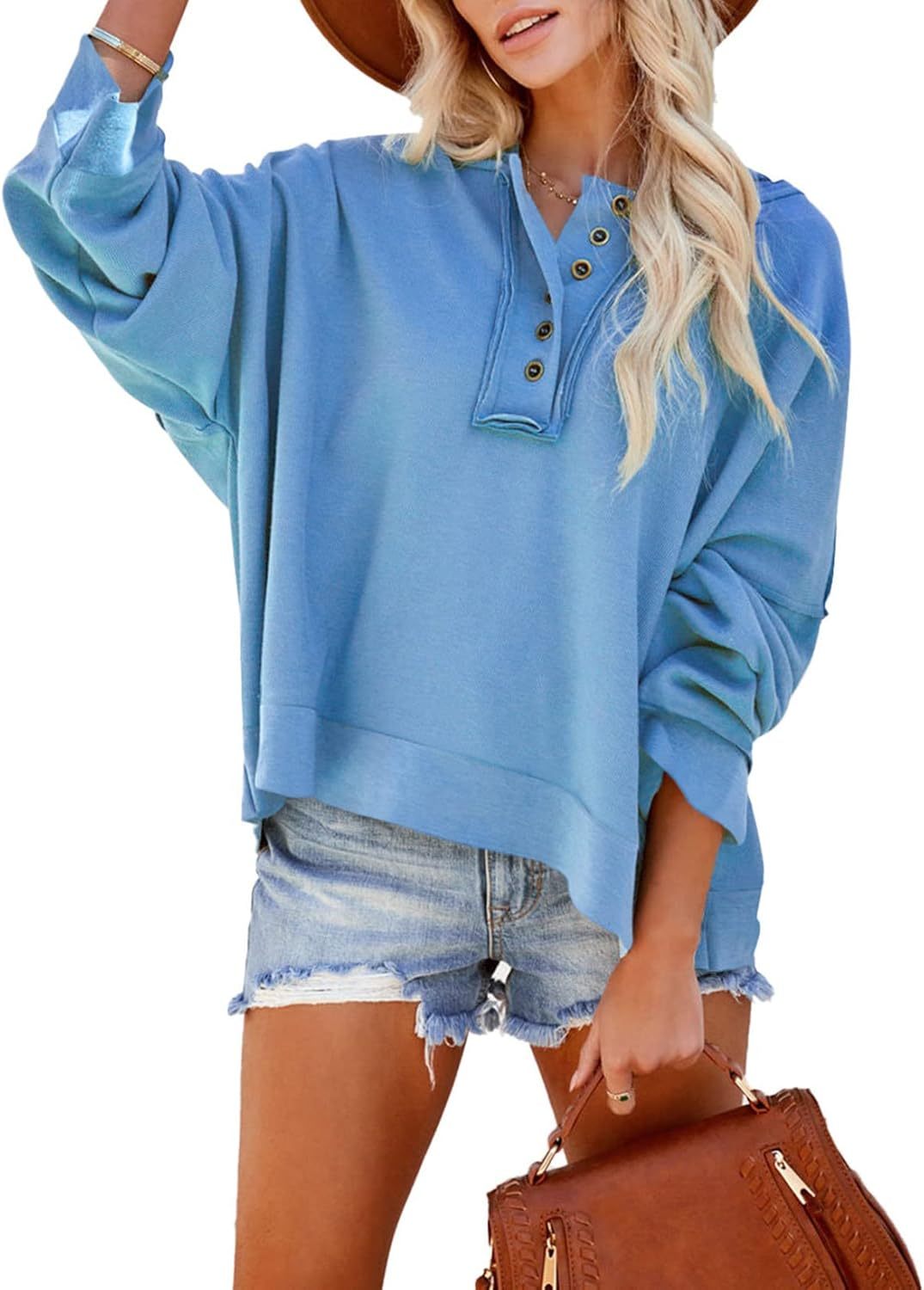 2024 Fashion Fall V Neck Button Down Long Sleeve Hooded Sweatshirts To
