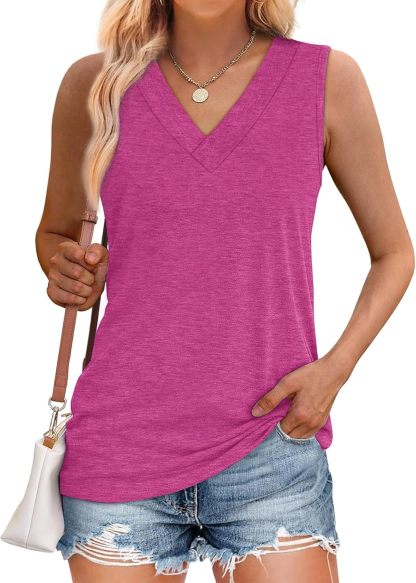 Women Summer Loose Fit V Neck T Shirts Trendy Sleeveless Basic Tank Tops