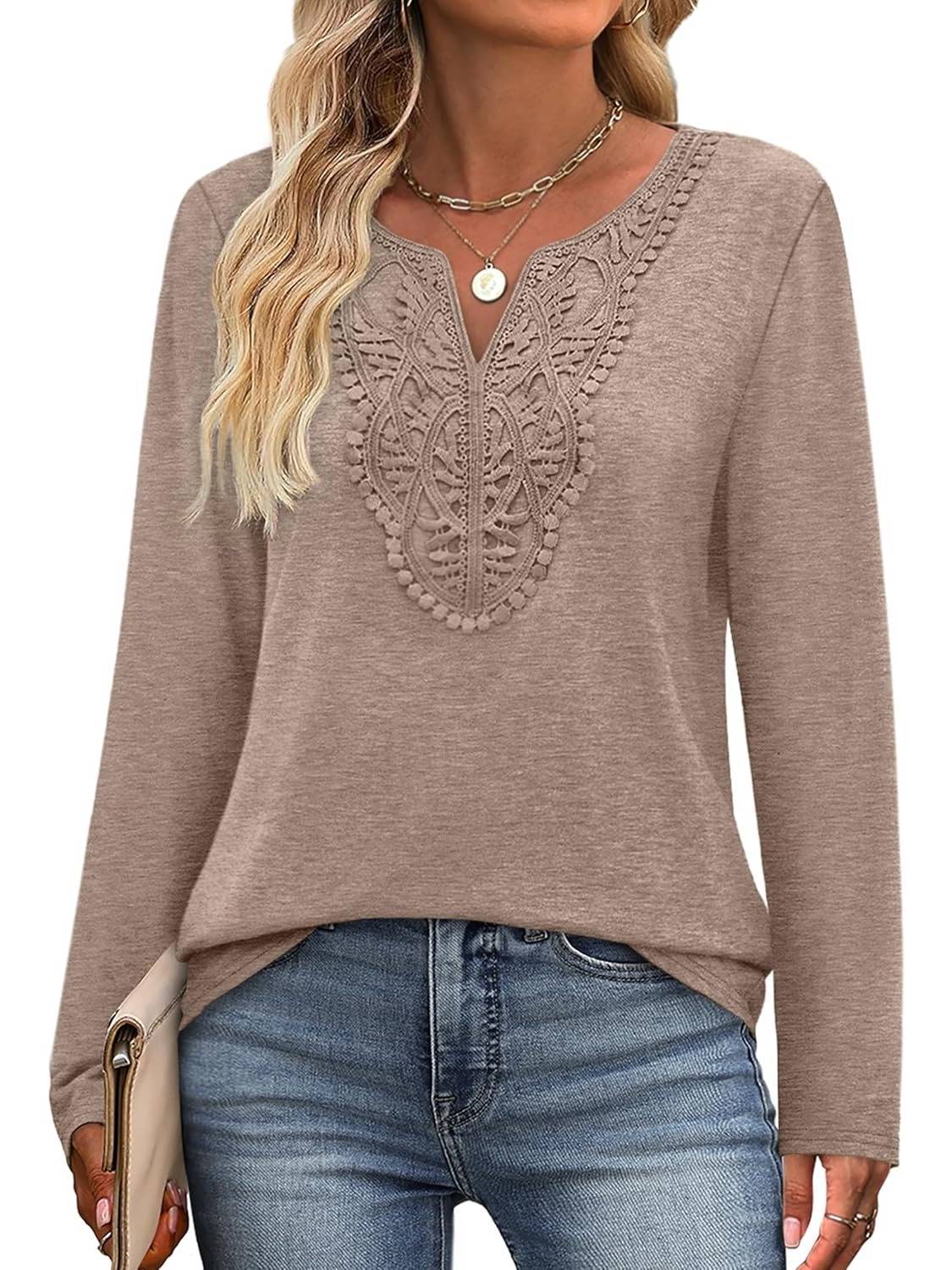 Women Dressy Casual V Neck Long Sleeve Shirts Blouses