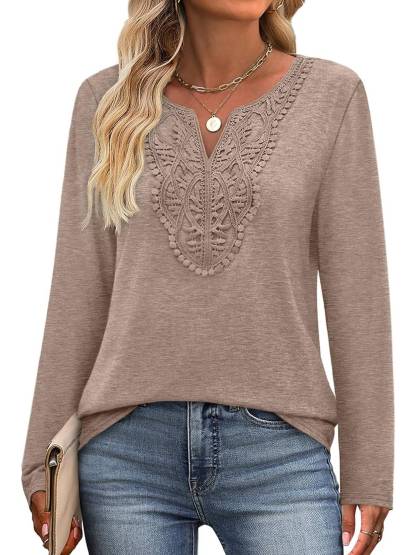 Women Dressy Casual V Neck Long Sleeve Shirts Blouses