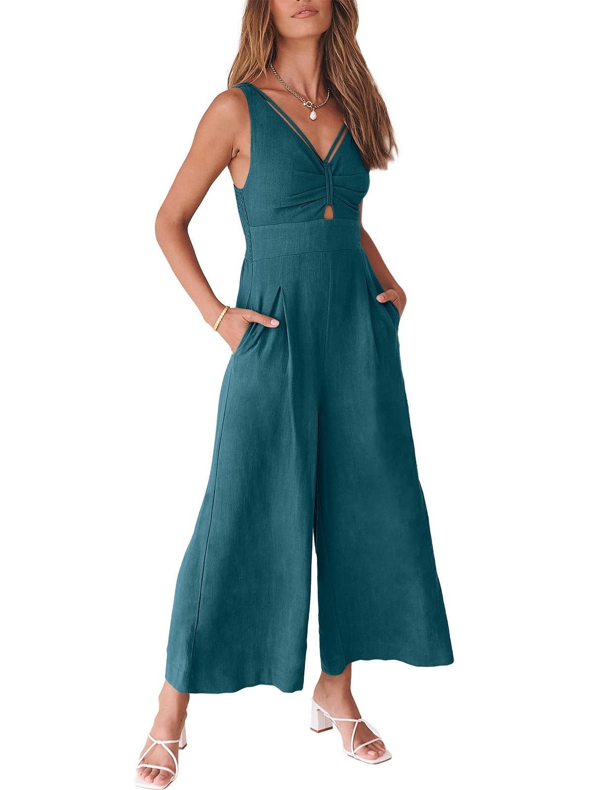 🔥2024 Hot Sale 🔥V NECK SMOCKED CUTOUT HIGH WAIST ROMPERS-hivebabe.com