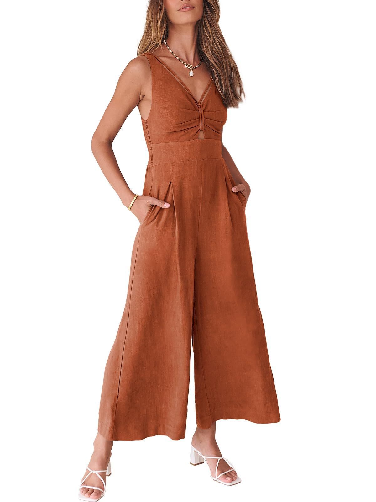 🔥2024 Hot Sale 🔥V NECK SMOCKED CUTOUT HIGH WAIST ROMPERS-hivebabe.com