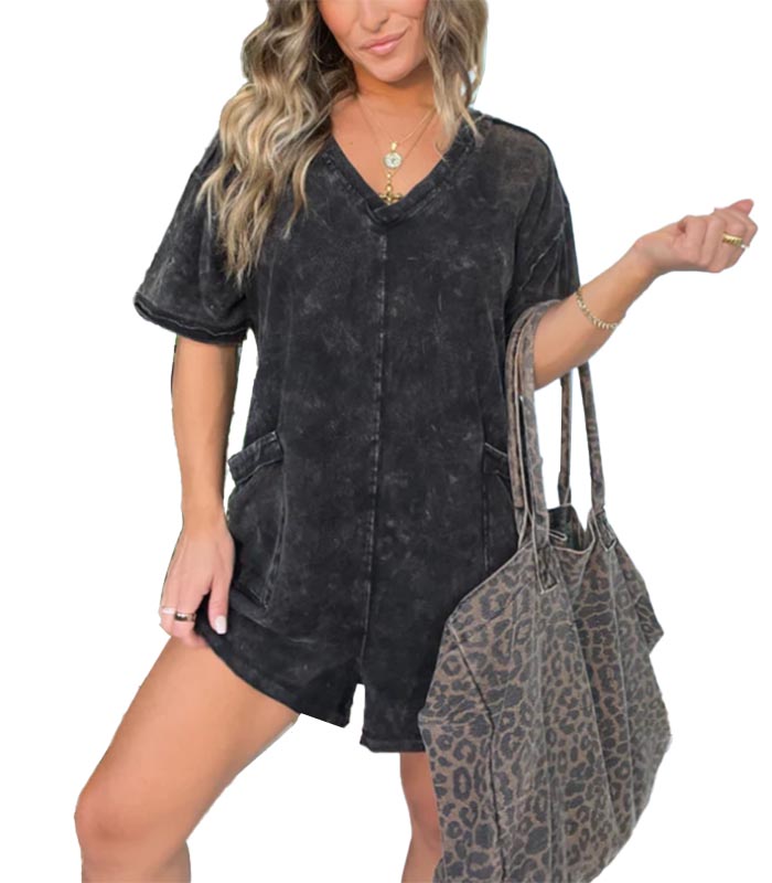 Women's Solid Mineral Short Sleeve Jumpsuit(Buy 2 Free Shipping)