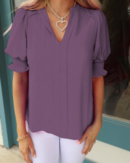 Floral V-Neck Puff Sleeve Blouse(buy 2 free shipping!!!)