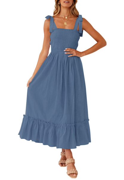 Women Summer Casual Strap Smocked Maxi Flowy Tiered A Line Dress (BUY 2 FREE SHIPPING)