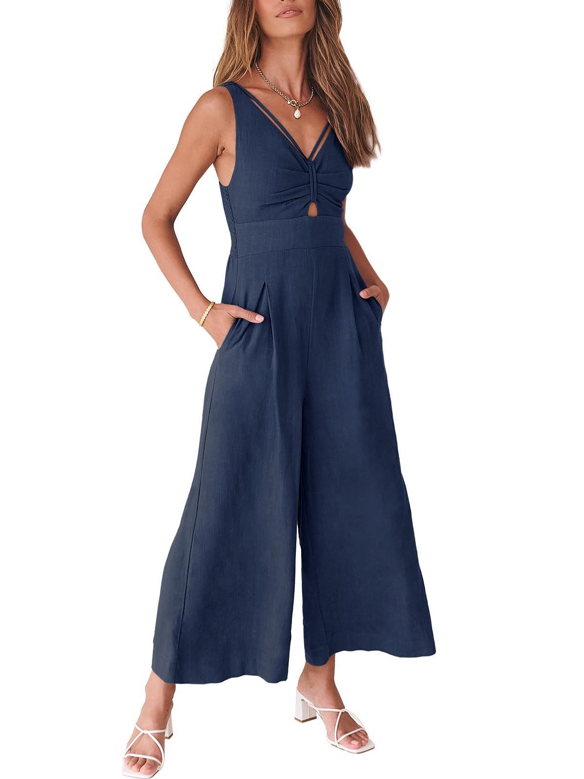 🔥2024 Hot Sale 🔥V NECK SMOCKED CUTOUT HIGH WAIST ROMPERS-hivebabe.com