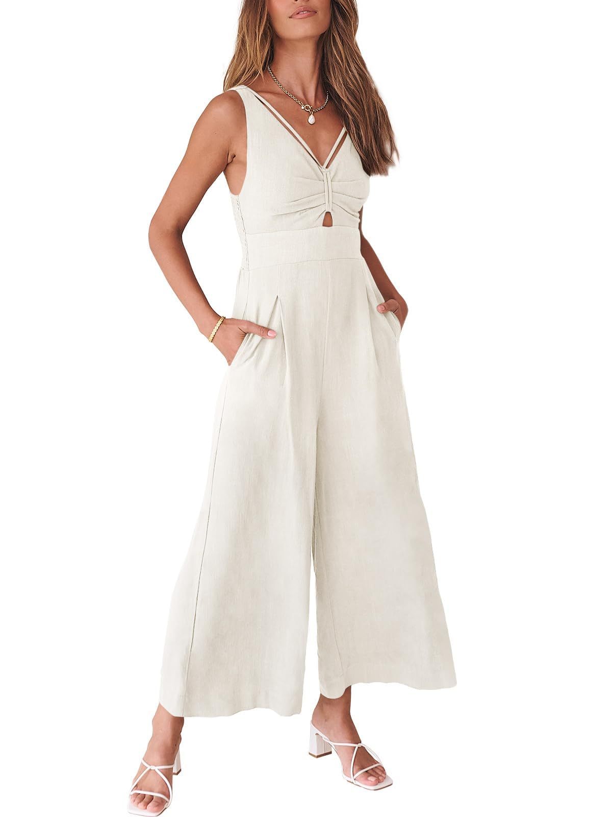 🔥2024 Hot Sale 🔥V NECK SMOCKED CUTOUT HIGH WAIST ROMPERS-hivebabe.com