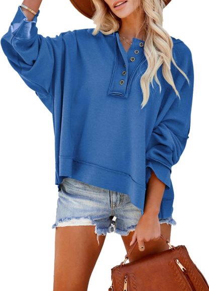2024 Fashion Fall V Neck Button Down Long Sleeve Hooded Sweatshirts Tops