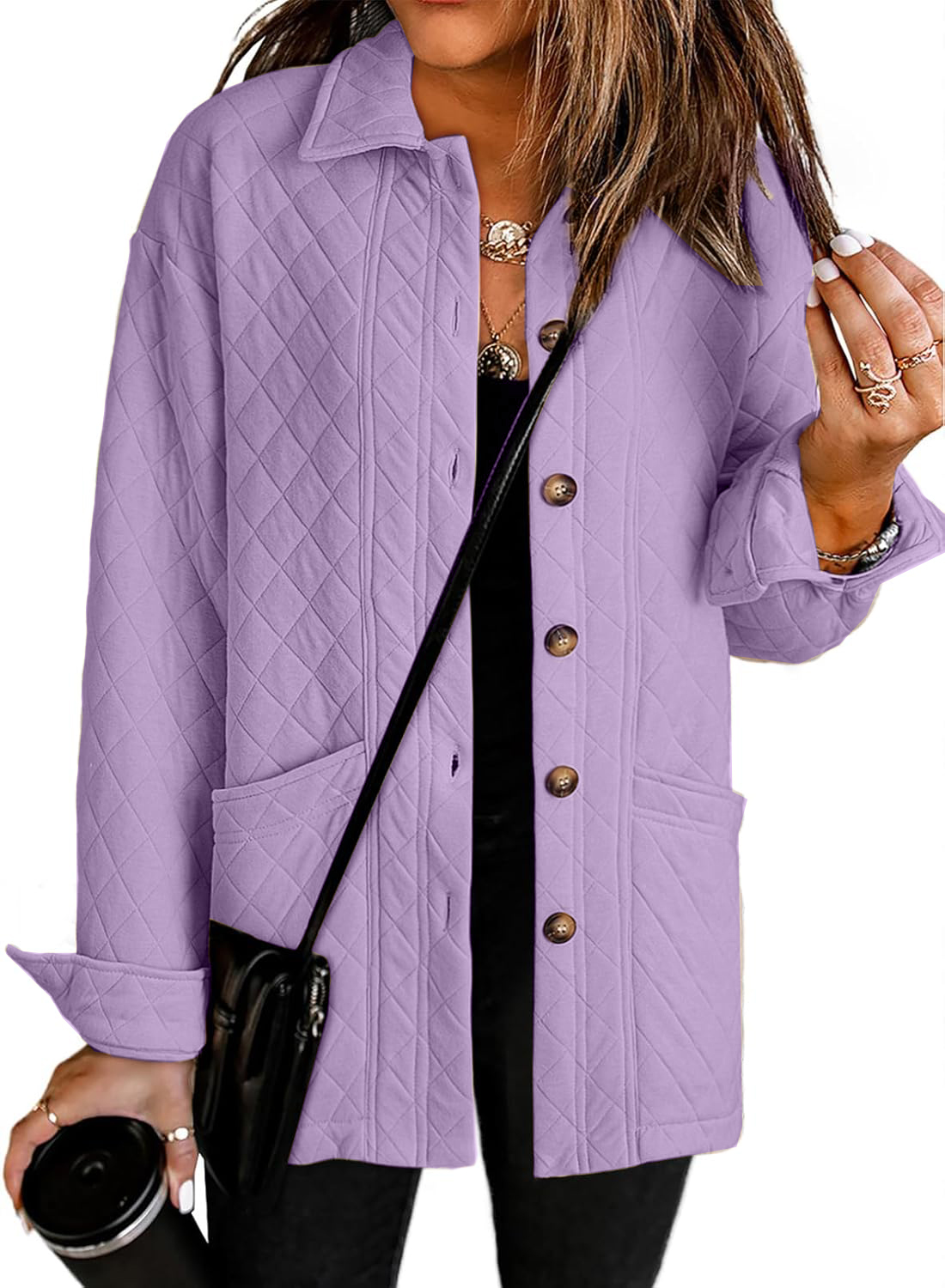 Women Button Down Casual Lightly Quilted Jackets 