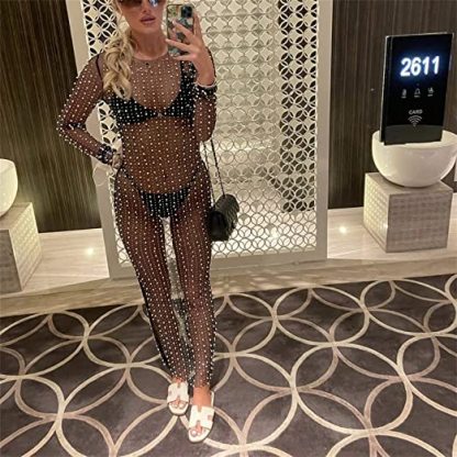 Summer Pearl Rhinestone Maxi Dress Beach Swimsuit Bikini Cover Ups