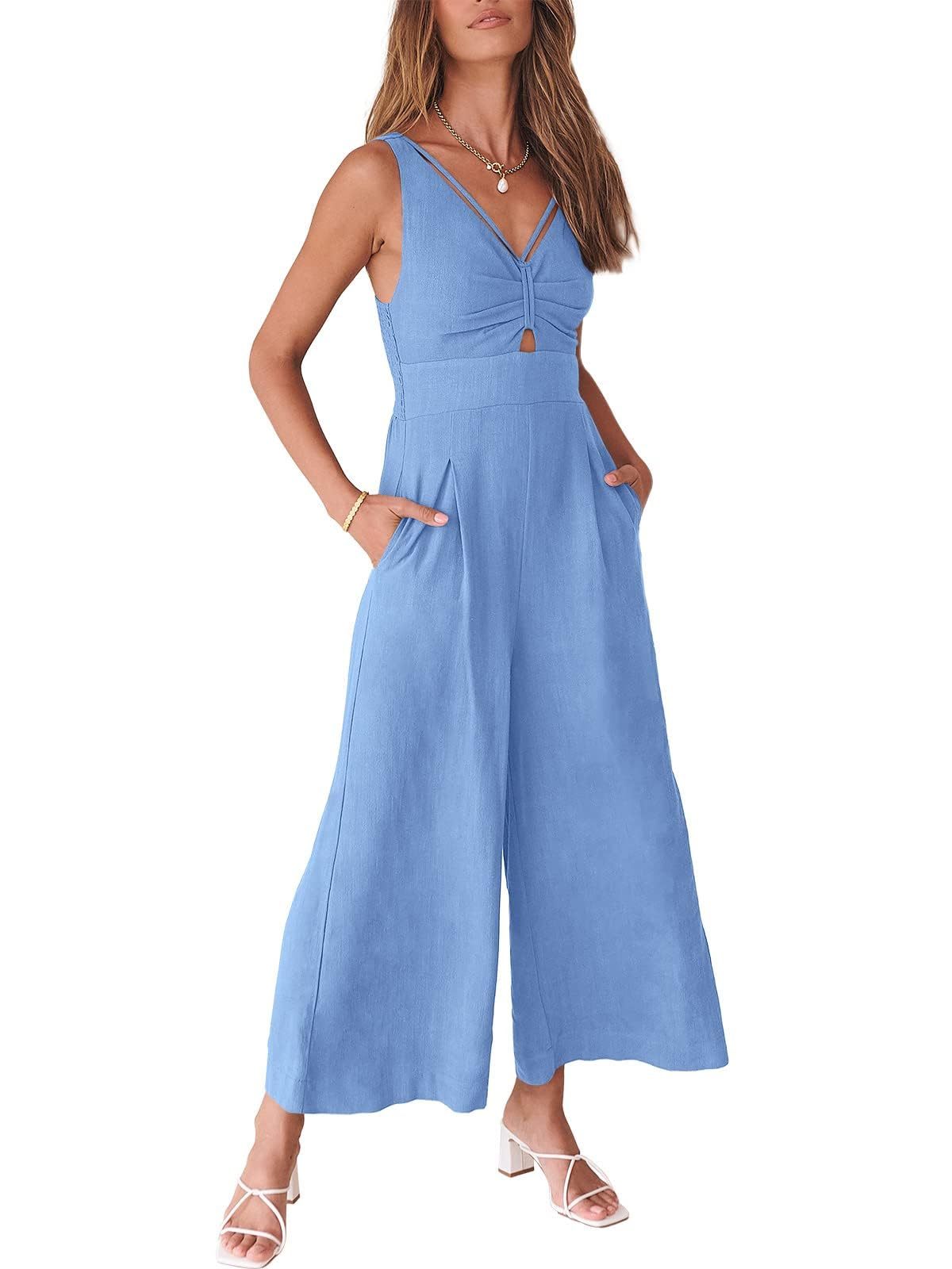 🔥2024 Hot Sale 🔥V NECK SMOCKED CUTOUT HIGH WAIST ROMPERS-hivebabe.com