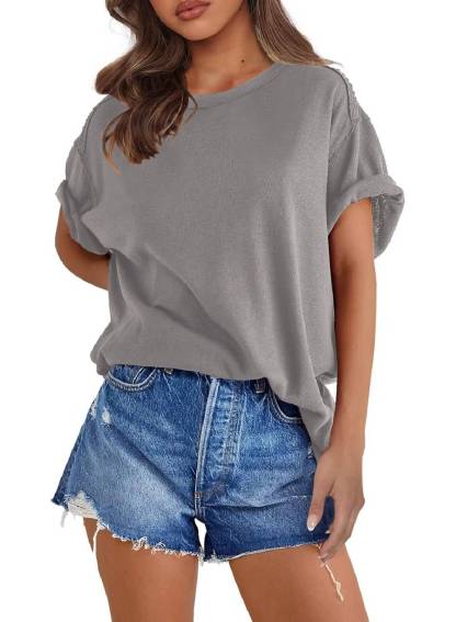 Womens Oversized Crewneck Short Sleeve T Shirts Tops