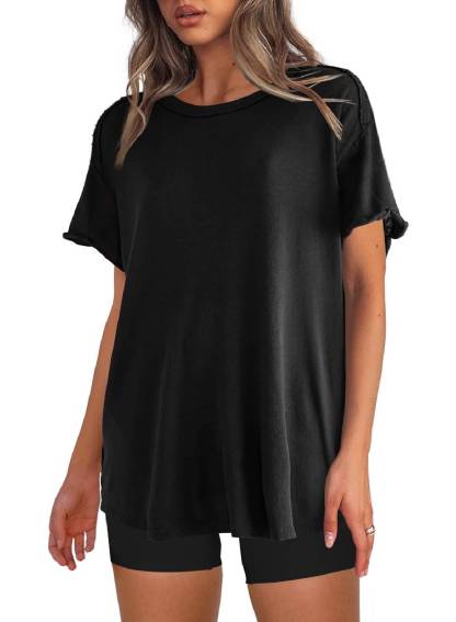 Womens Oversized Crewneck Short Sleeve T Shirts Tops