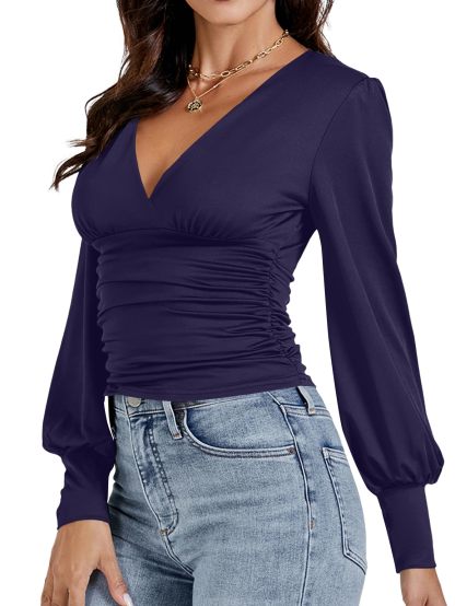 Women’s Deep V Neck Long Latern Sleeve Top(Buy 2 Free Shipping)
