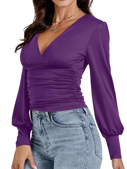 Women’s Deep V Neck Long Latern Sleeve Top(Buy 2 Free Shipping)