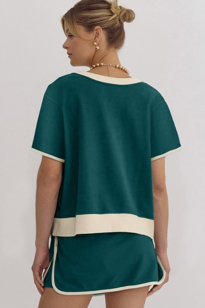 Women's Colorblock Drop Shoulder T Shirt Skort 2Pcs Set