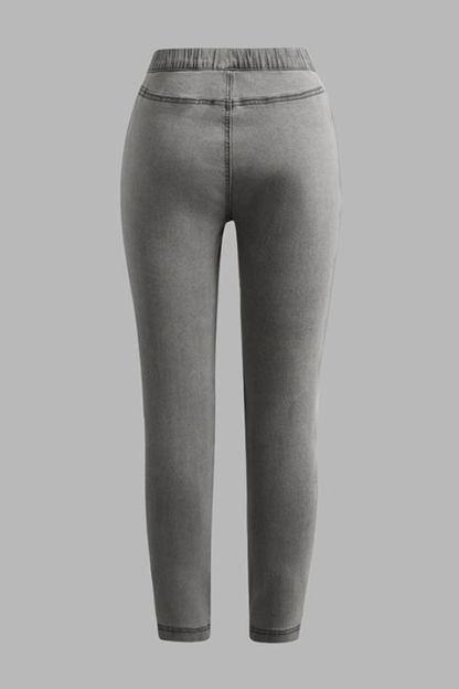 Solid Slant Pocket Zip Side Seam Detail Skinny Jeans