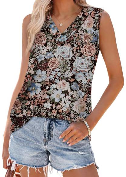 Women Summer Loose Fit V Neck T Shirts Trendy Sleeveless Basic Tank Tops