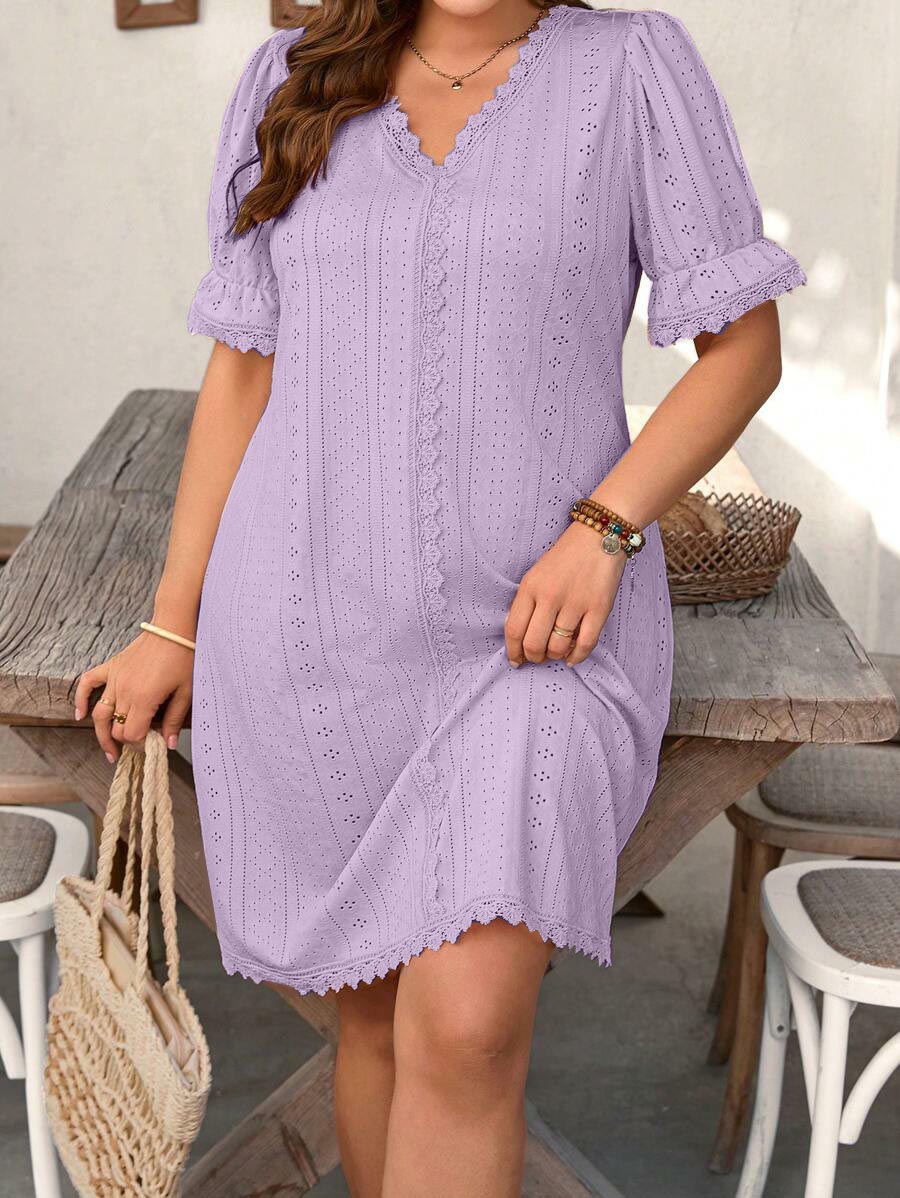 Womens Casual V Neck Contrast Lace Dress
