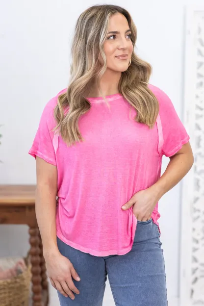 Washed Hi-Low Hem Knit Top