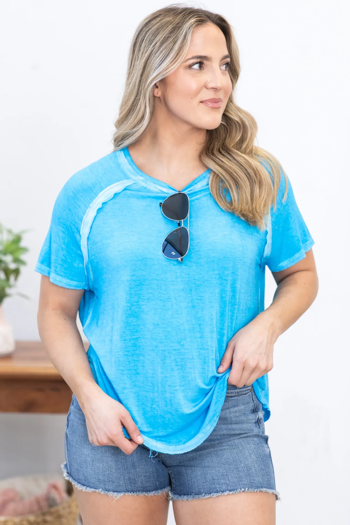 Washed Hi-Low Hem Knit Top