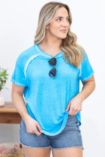 Washed Hi-Low Hem Knit Top