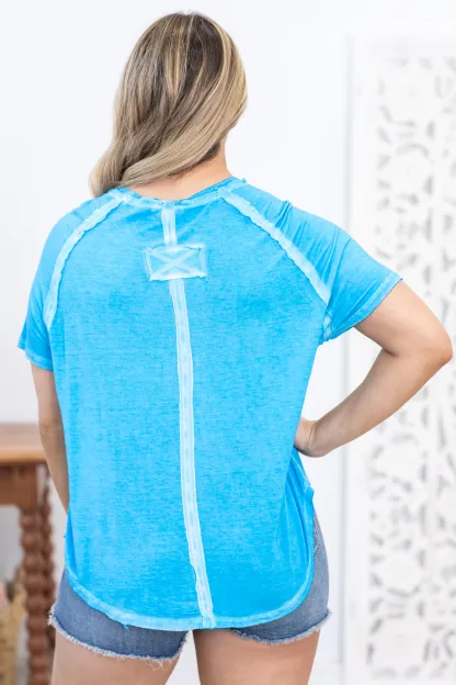 Washed Hi-Low Hem Knit Top