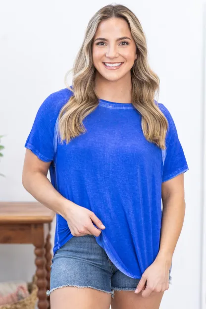 Washed Hi-Low Hem Knit Top