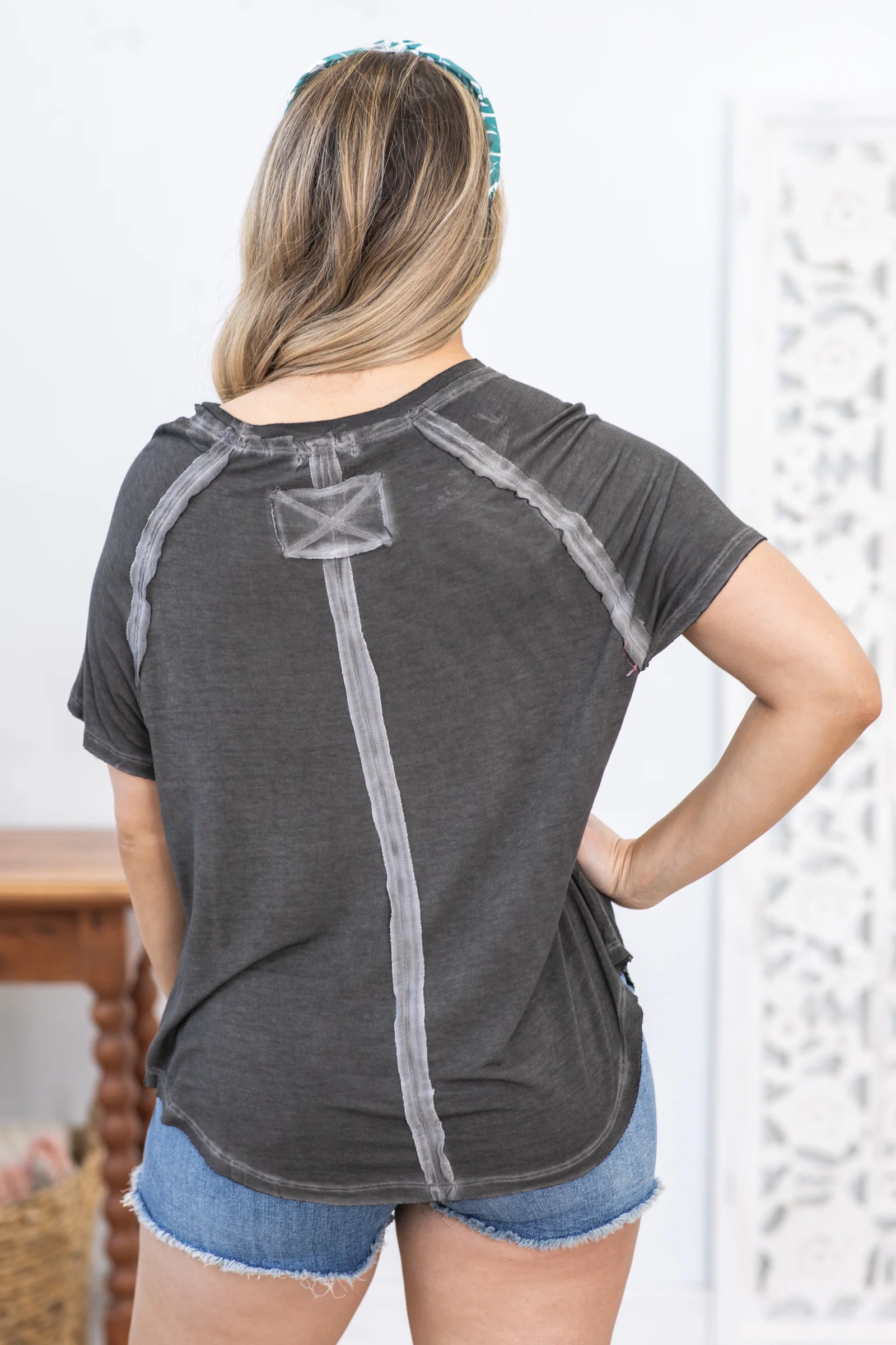 Washed Hi-Low Hem Knit Top